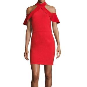 Alice + Olivia ebony cold shoulder choker dress cherry red size 4 fairy flutter